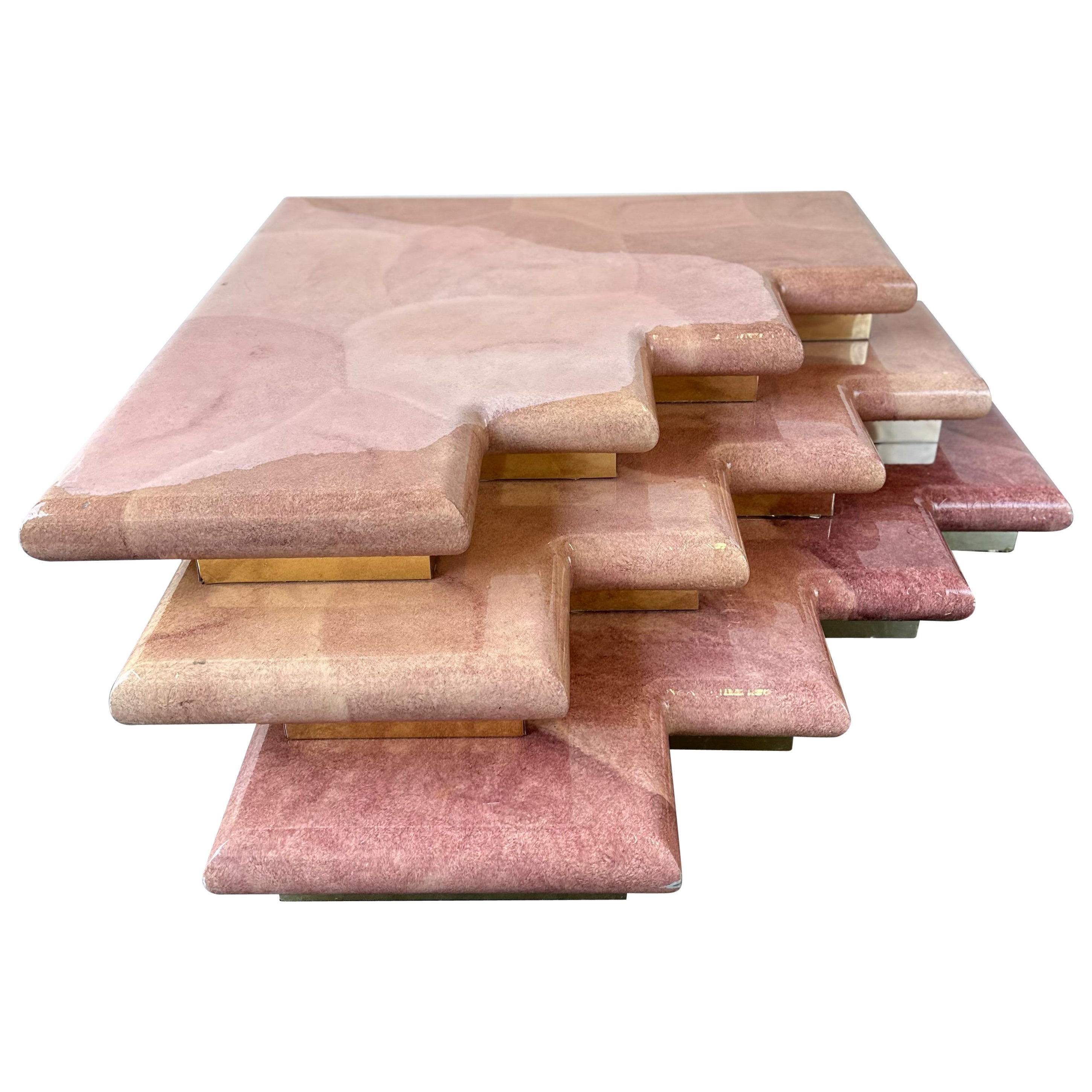 Vintage post modern three tier faux marble coffee table