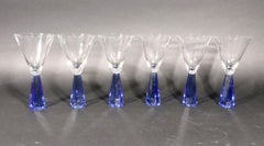 Vintage Post-Modern Translucent Blue Base Martini Glasses