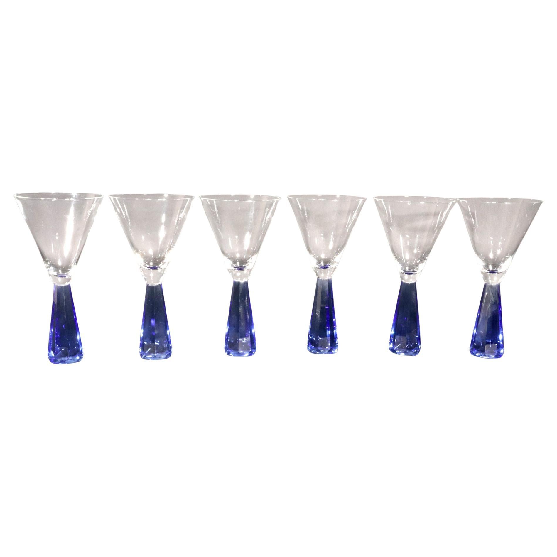 Vintage Post-Modern Translucent Blue Base Martini Glasses