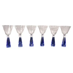 Vintage Post-Modern Translucent Blue Base Martini Glasses