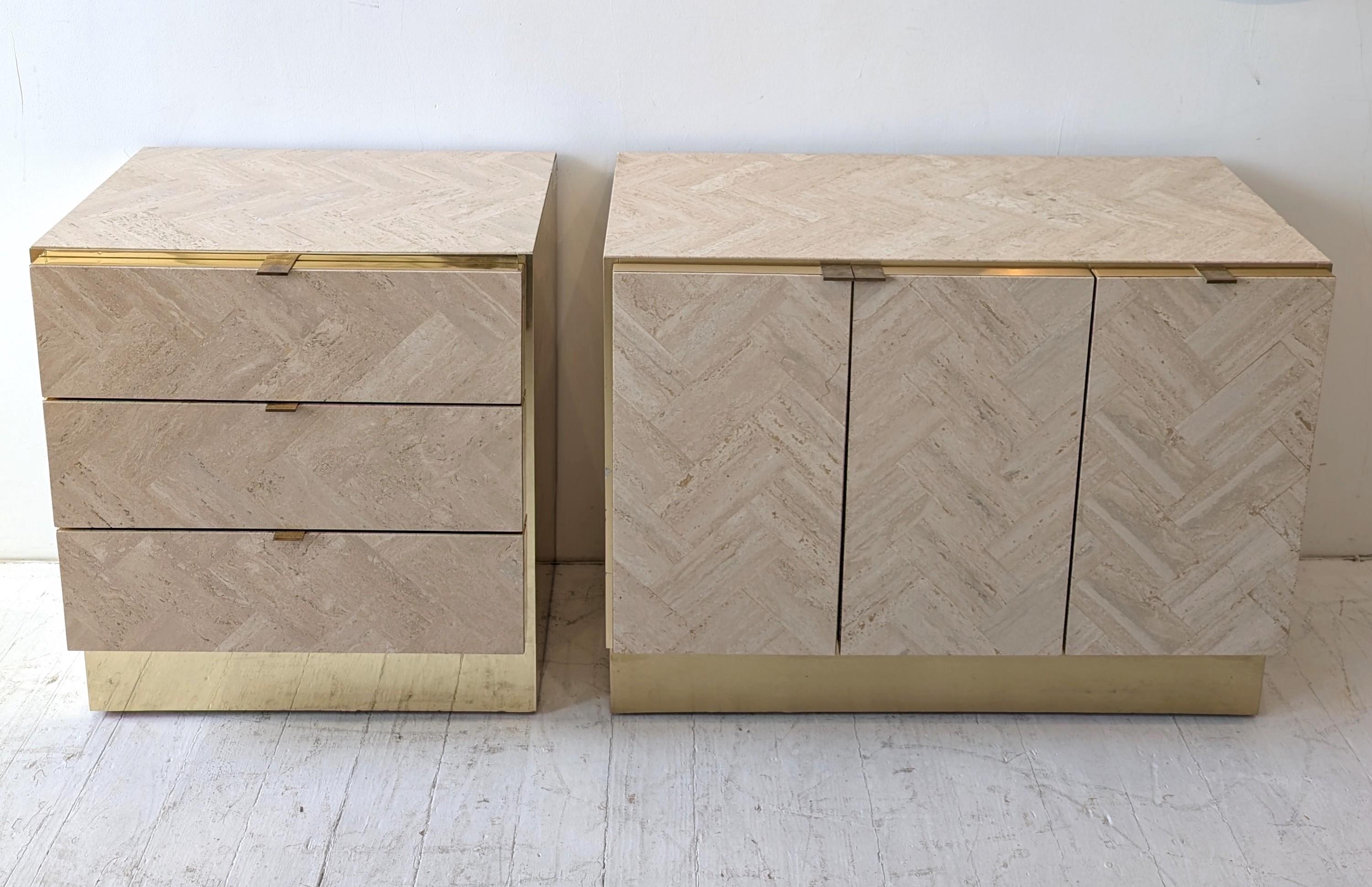 Armoire post-moderne en travertin et laiton d'Ello Furniture, États-Unis, années 1980 en vente 5