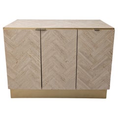 Postmoderner Vintage-Schrank aus Travertin und Messing von Ello Furniture, USA 1980er Jahre