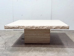 Vintage Post Modern Travertine Coffee Cocktail Table - Organic Live Edge Stone