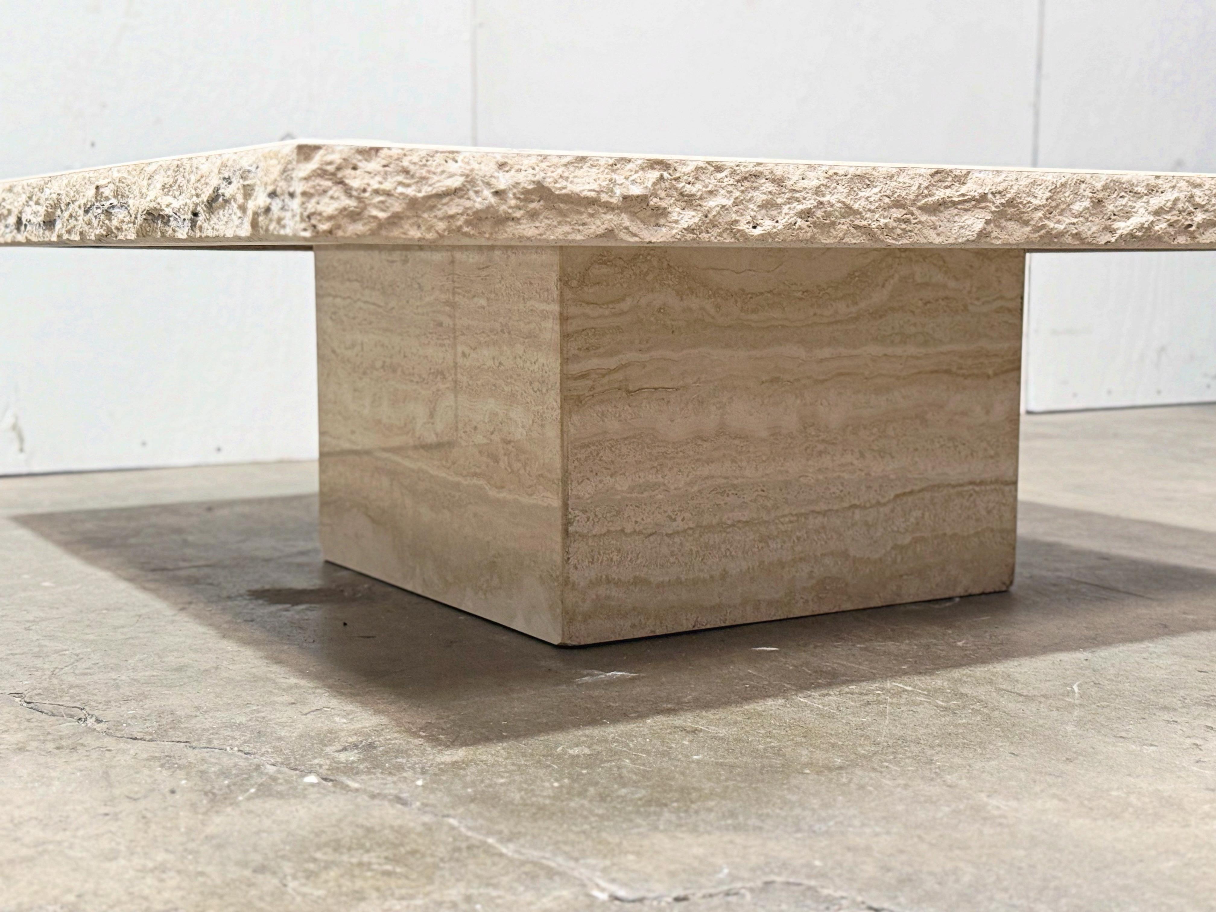 Organic Modern Vintage Post Modern Travertine Coffee Cocktail Table - Organic Live Edge Stone