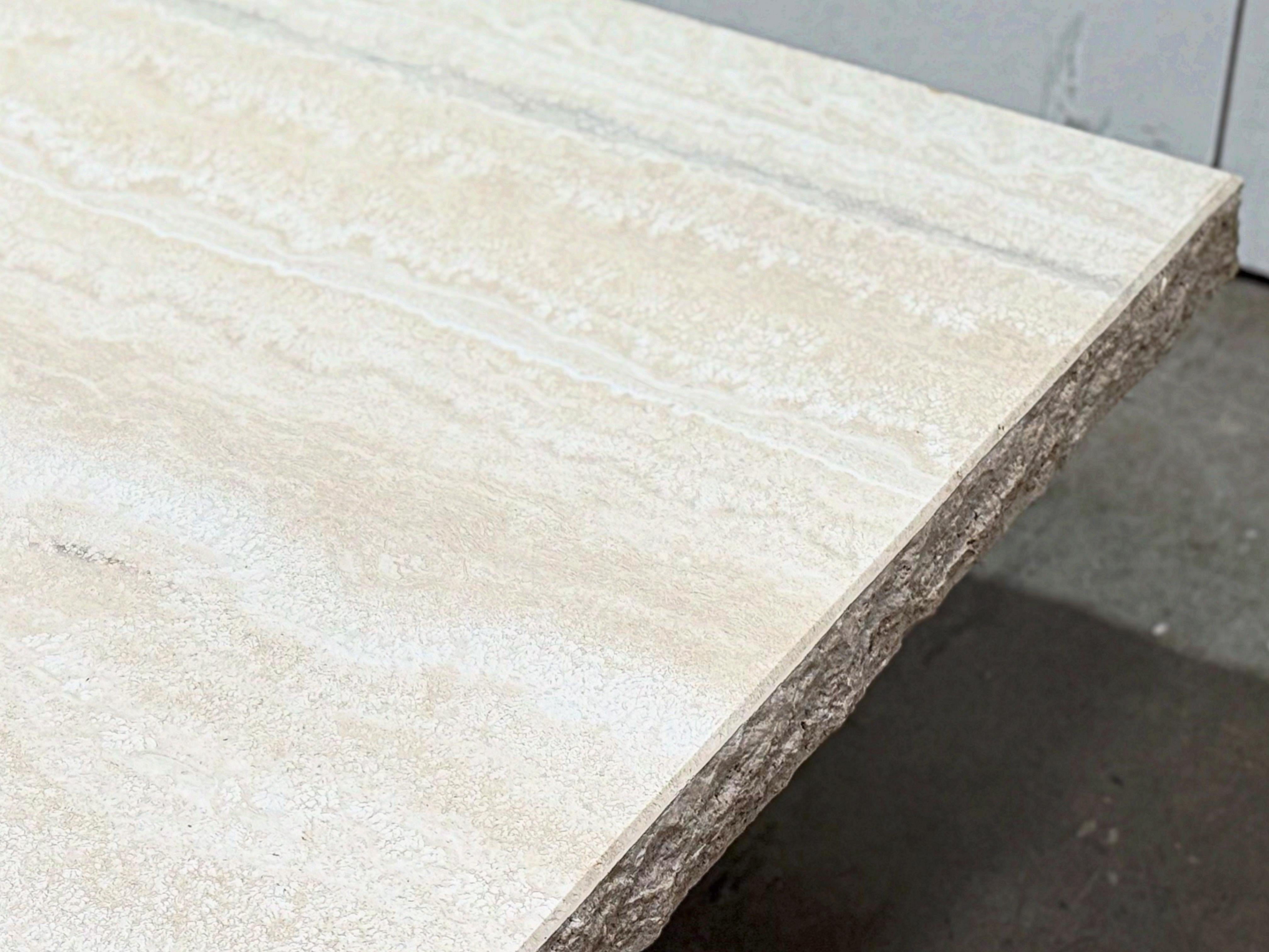 Italian Vintage Post Modern Travertine Coffee Cocktail Table - Organic Live Edge Stone