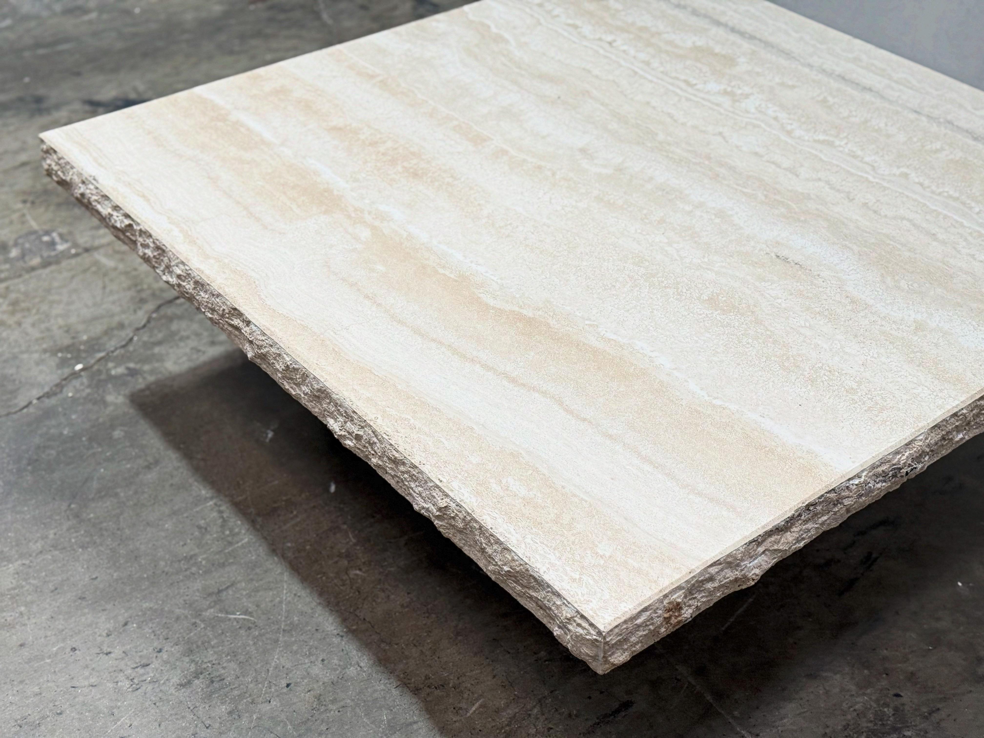 Vintage Post Modern Travertine Coffee Cocktail Table - Organic Live Edge Stone In Good Condition In Decatur, GA