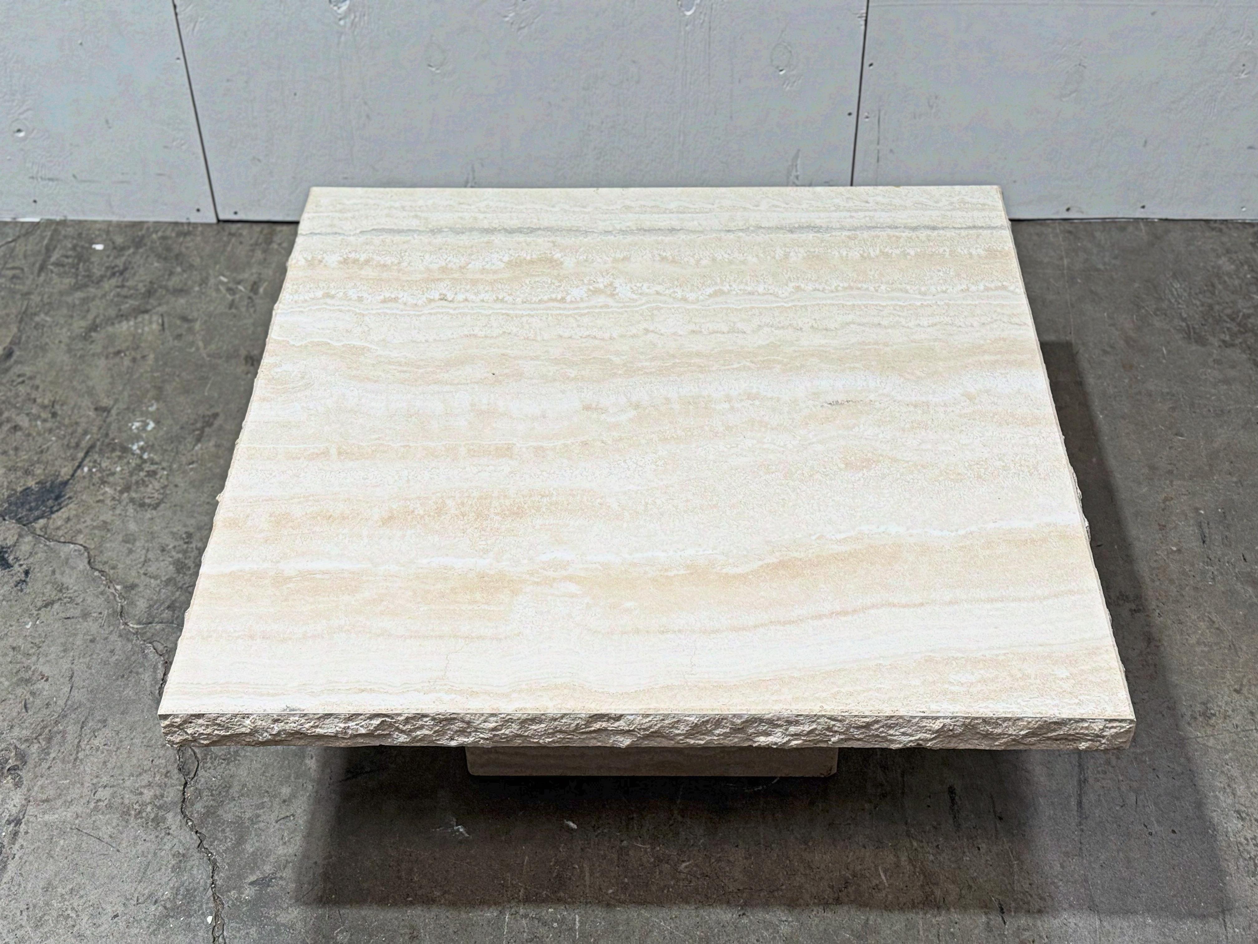Late 20th Century Vintage Post Modern Travertine Coffee Cocktail Table - Organic Live Edge Stone