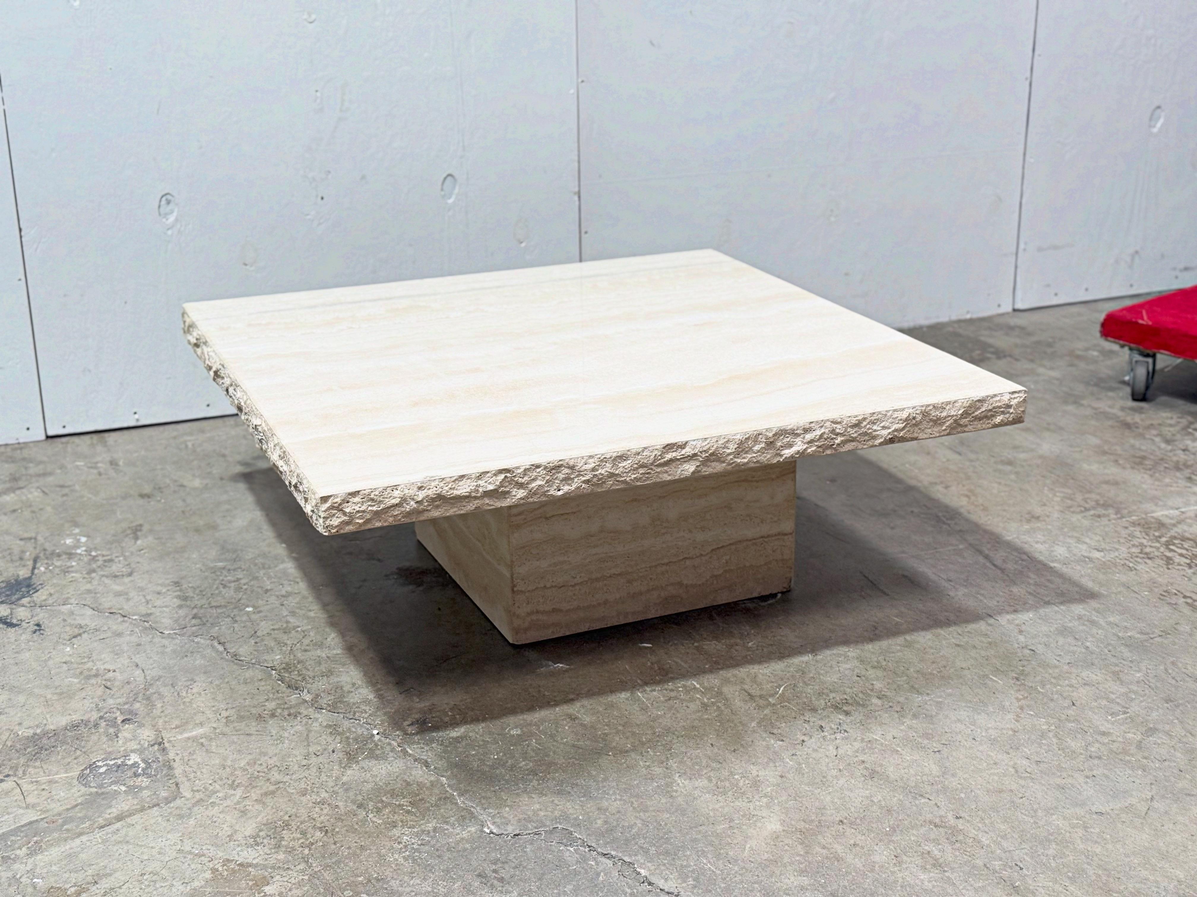 Vintage Post Modern Travertine Coffee Cocktail Table - Organic Live Edge Stone 1