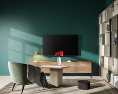 Vintage Post-Modern Travertine Marble Pedestal Table