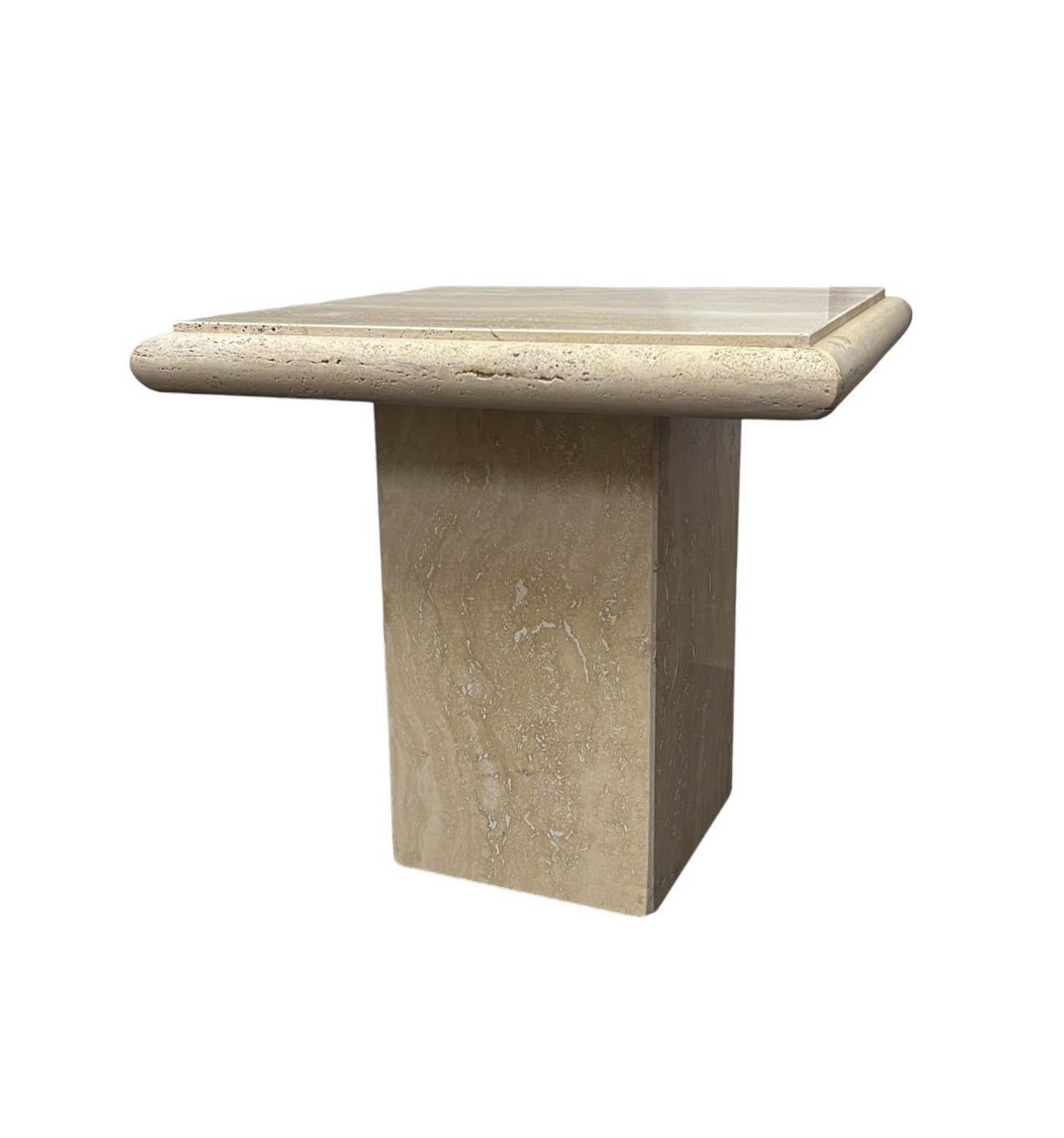 Late 20th Century Vintage Post-Modern Travertine Marble Pedestal Table For Sale