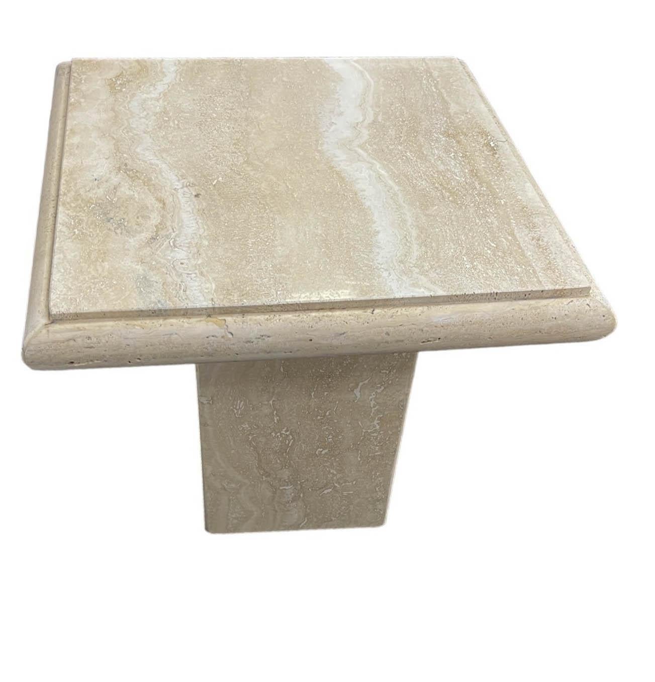 Vintage Post-Modern Travertine Marble Pedestal Table For Sale 2