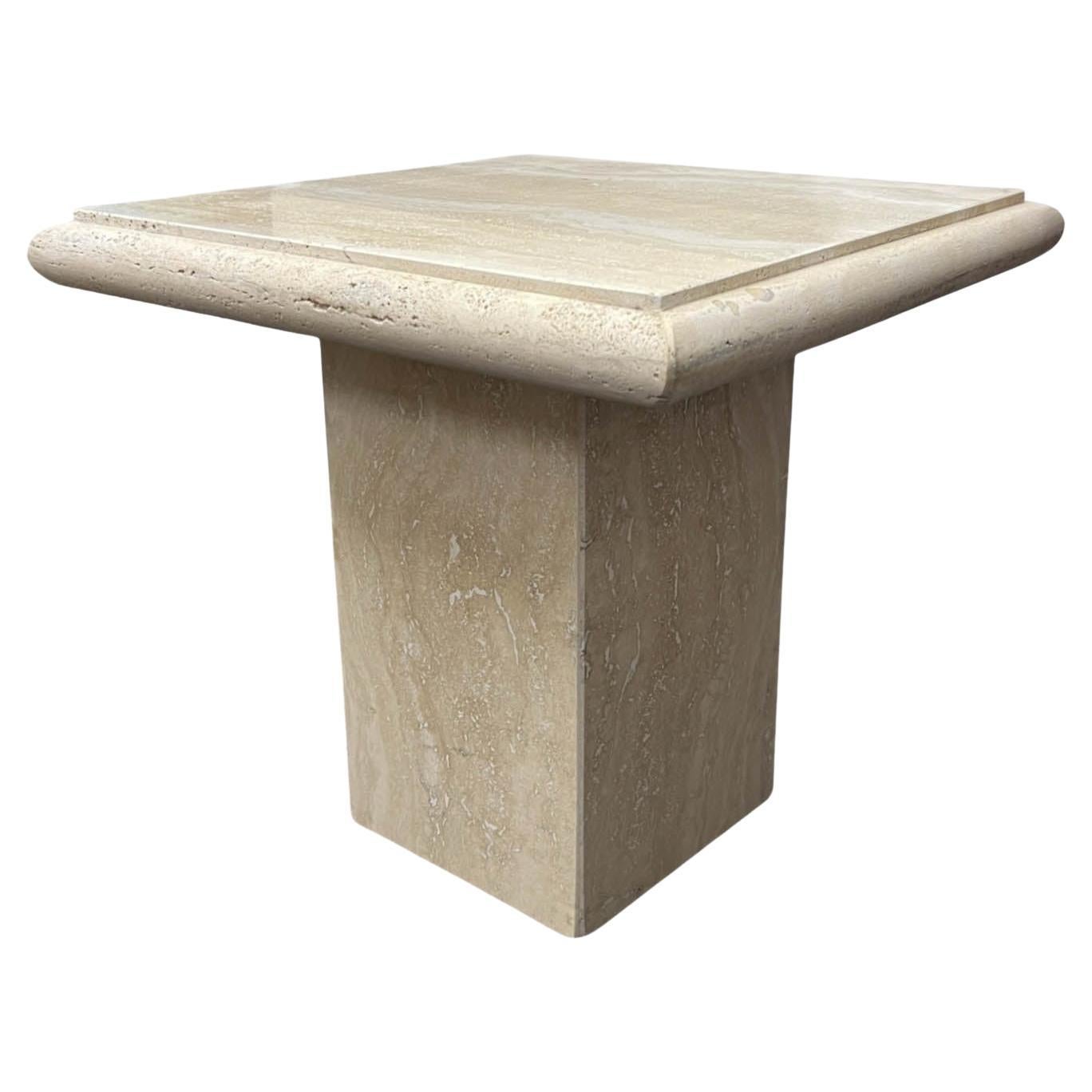Vintage Post-Modern Travertine Marble Pedestal Table