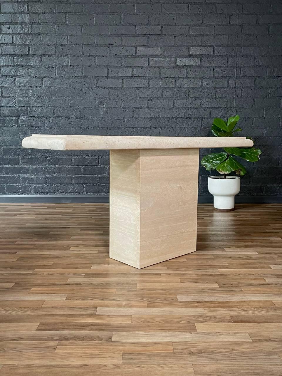 Post-Modern Vintage Post Modern Travertine Stone Console Table For Sale