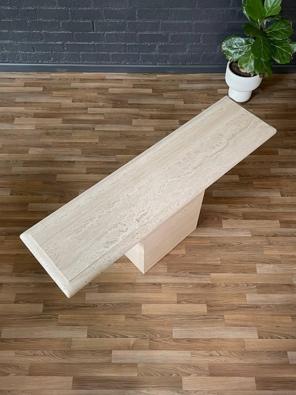 Italian Vintage Post Modern Travertine Stone Console Table For Sale