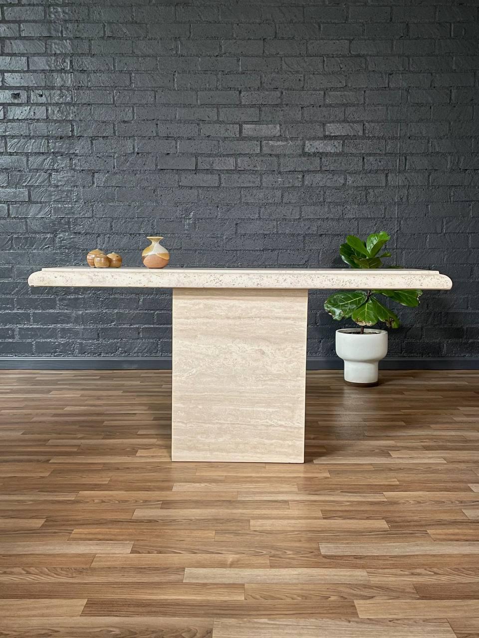 Vintage Post Modern Travertine Stone Console Table In Good Condition For Sale In Los Angeles, CA