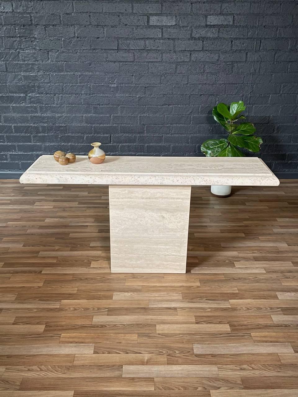 Late 20th Century Vintage Post Modern Travertine Stone Console Table For Sale