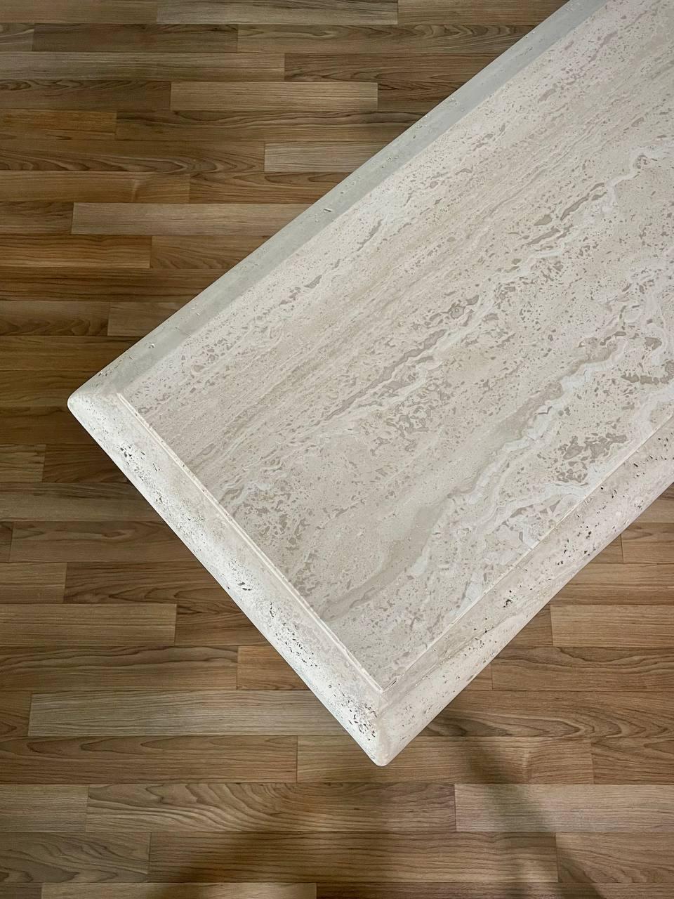 Vintage Post Modern Travertine Stone Console Table For Sale 1