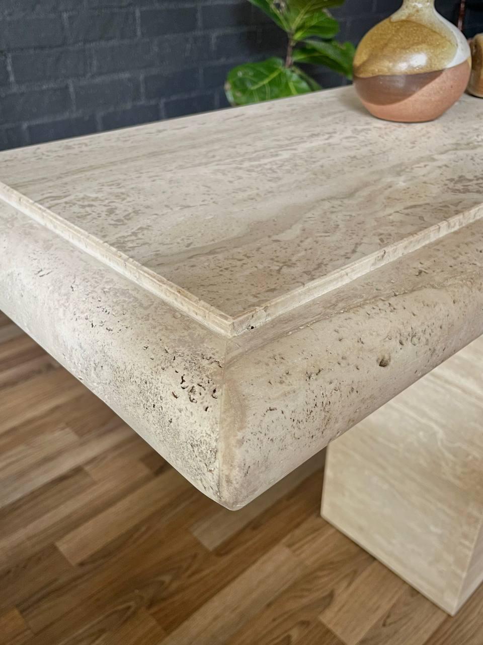 Vintage Post Modern Travertine Stone Console Table For Sale 2