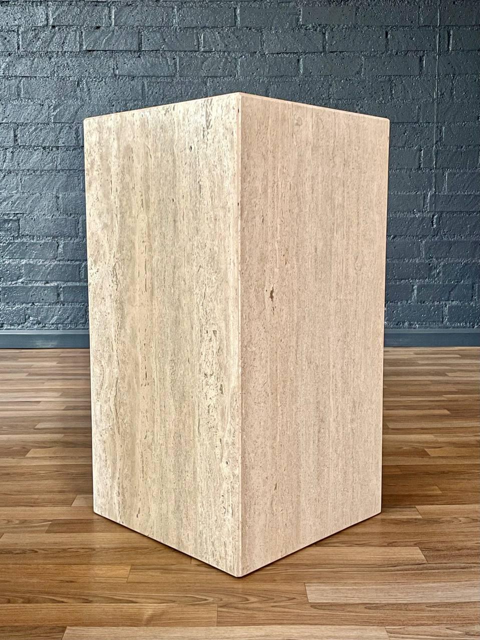 Post-Modern Vintage Post Modern Travertine Stone Pedestal Table For Sale
