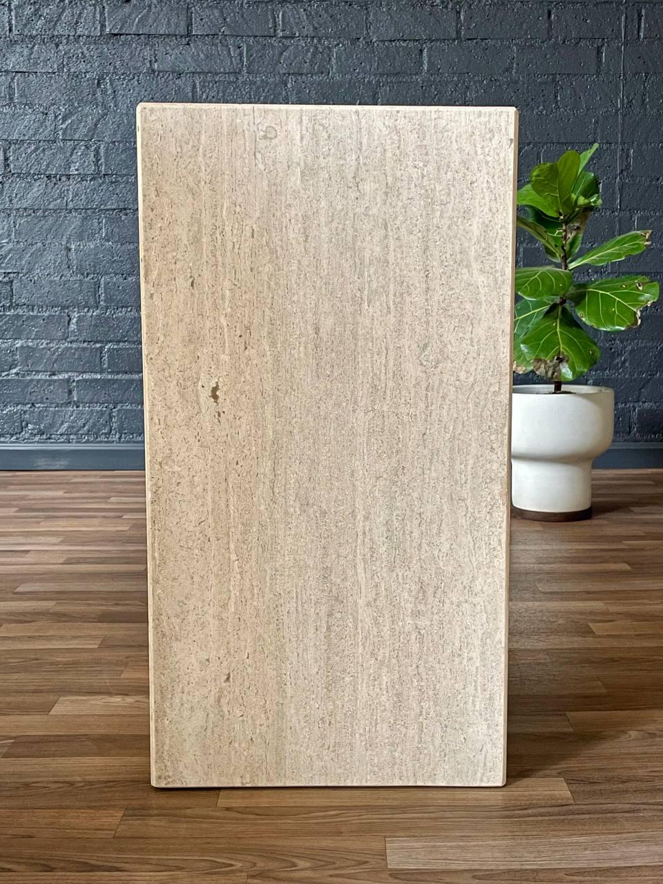 Italian Vintage Post Modern Travertine Stone Pedestal Table For Sale