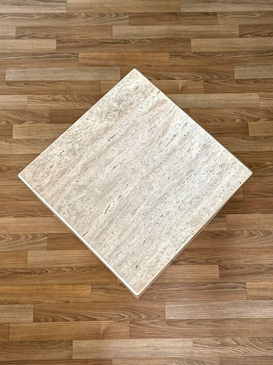 Vintage Post Modern Travertine Stone Pedestal Table In Good Condition For Sale In Los Angeles, CA