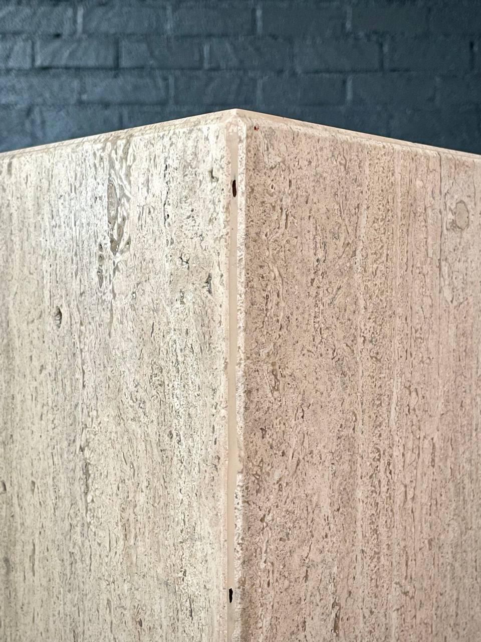 Vintage Post Modern Travertine Stone Pedestal Table For Sale 1