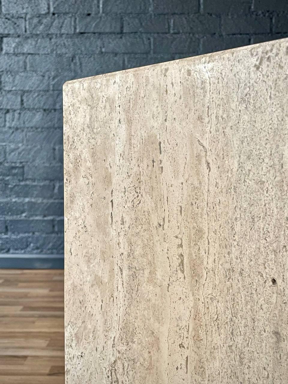 Vintage Post Modern Travertine Stone Pedestal Table For Sale 2