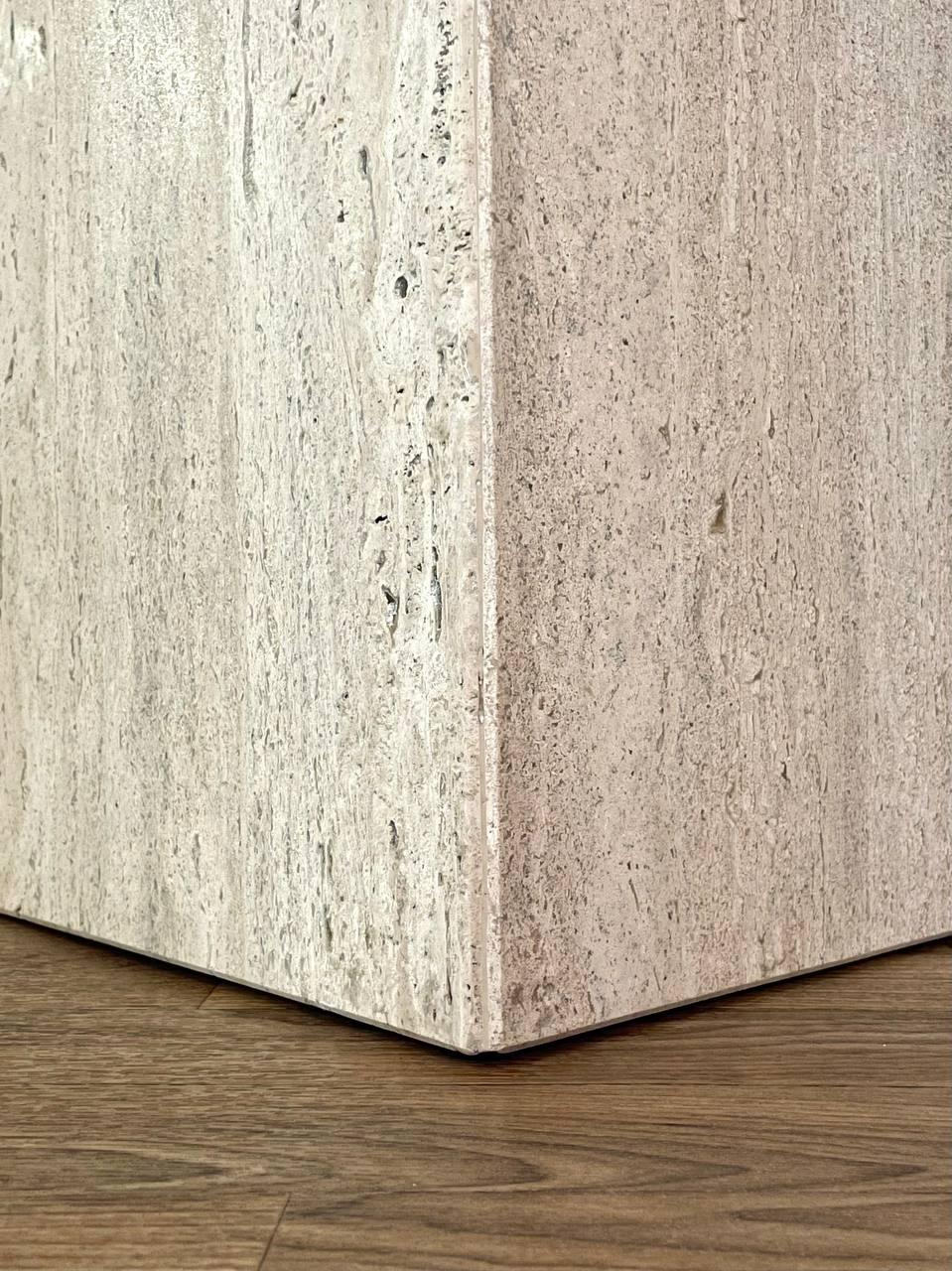 Vintage Post Modern Travertine Stone Pedestal Table For Sale 3