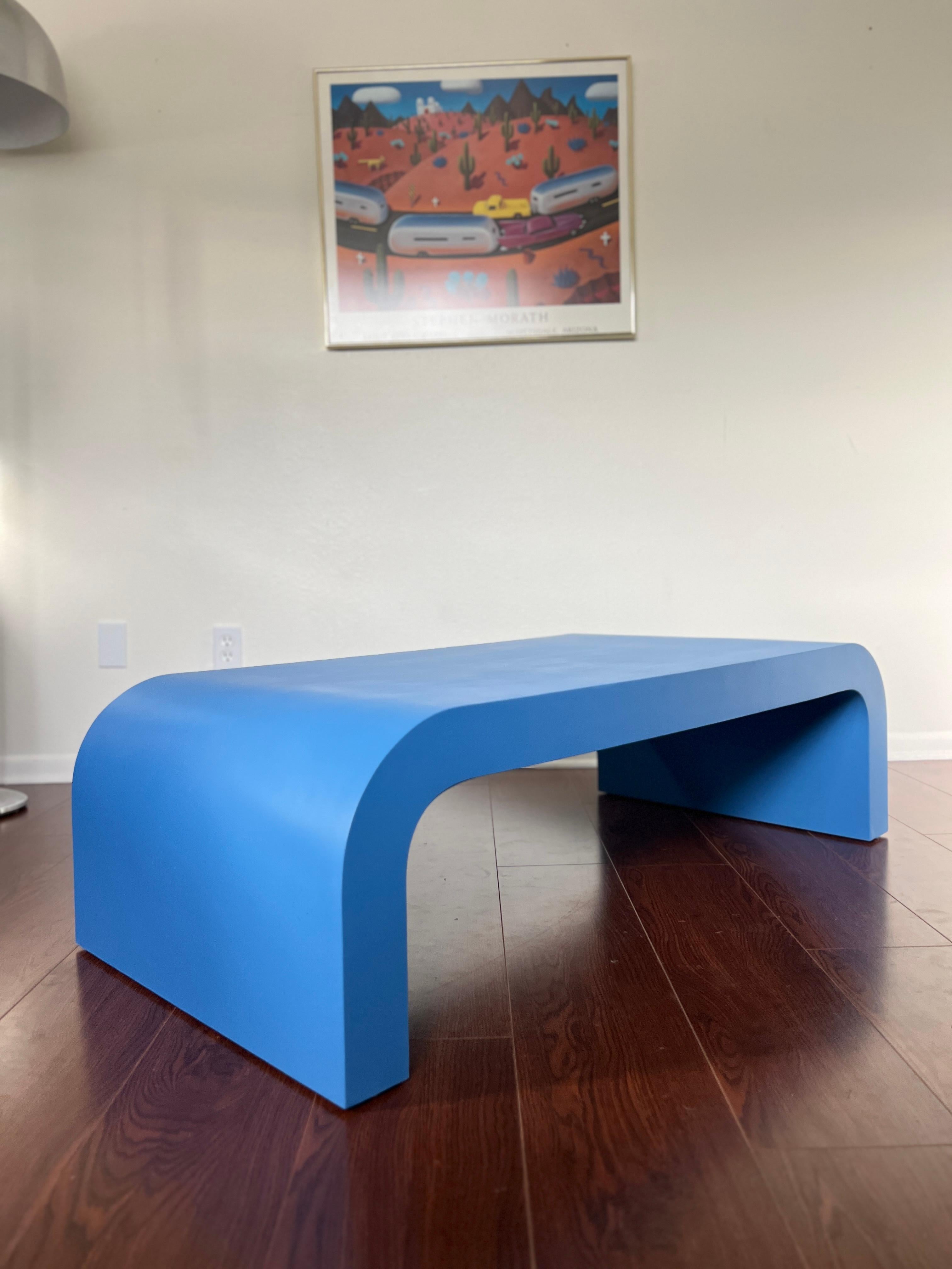 Vintage post modern waterfall coffee table in a gorgeous blue color 2