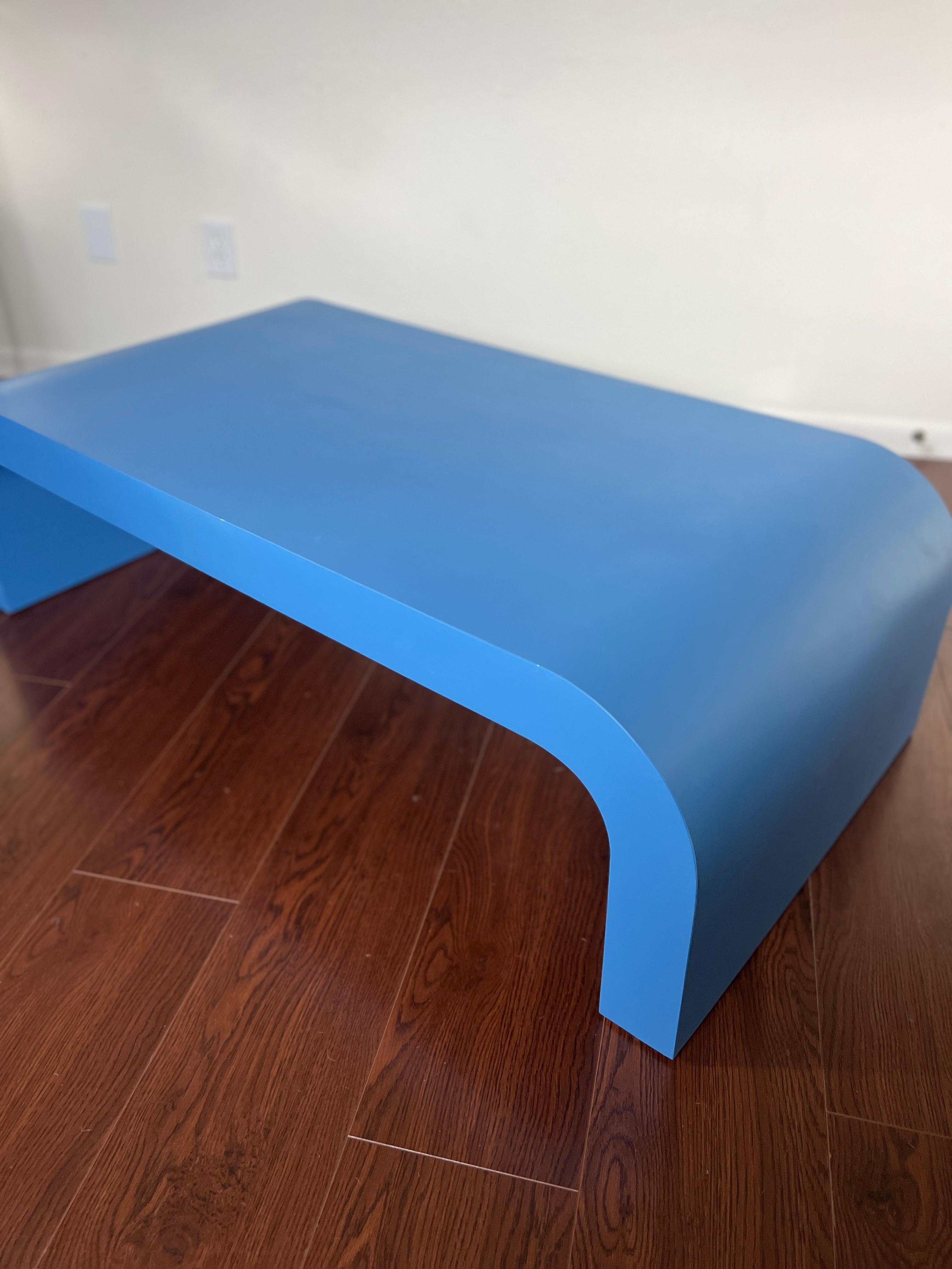 Vintage post modern waterfall coffee table in a gorgeous blue color 4
