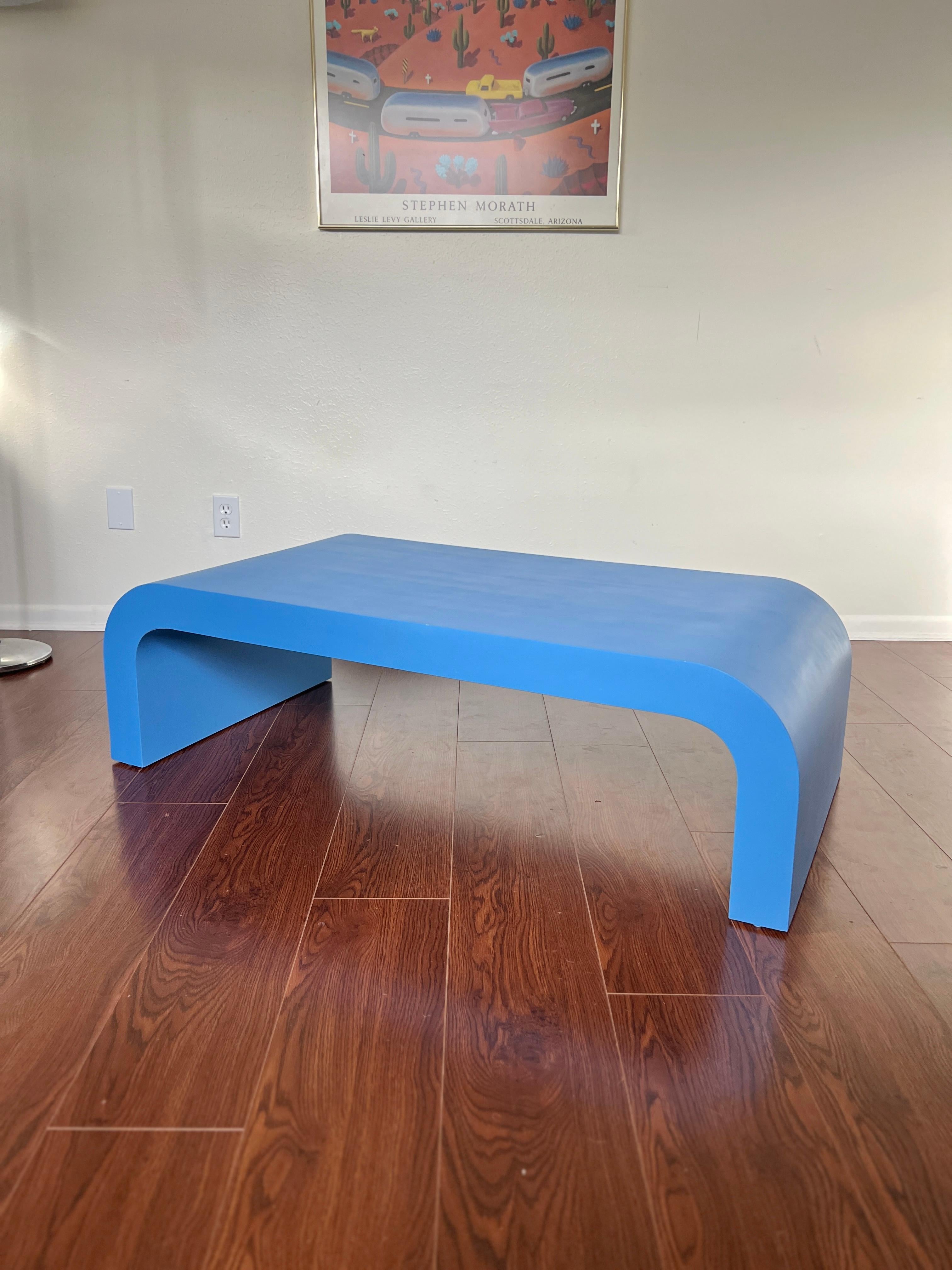 Vintage post modern waterfall coffee table in a gorgeous blue color 5