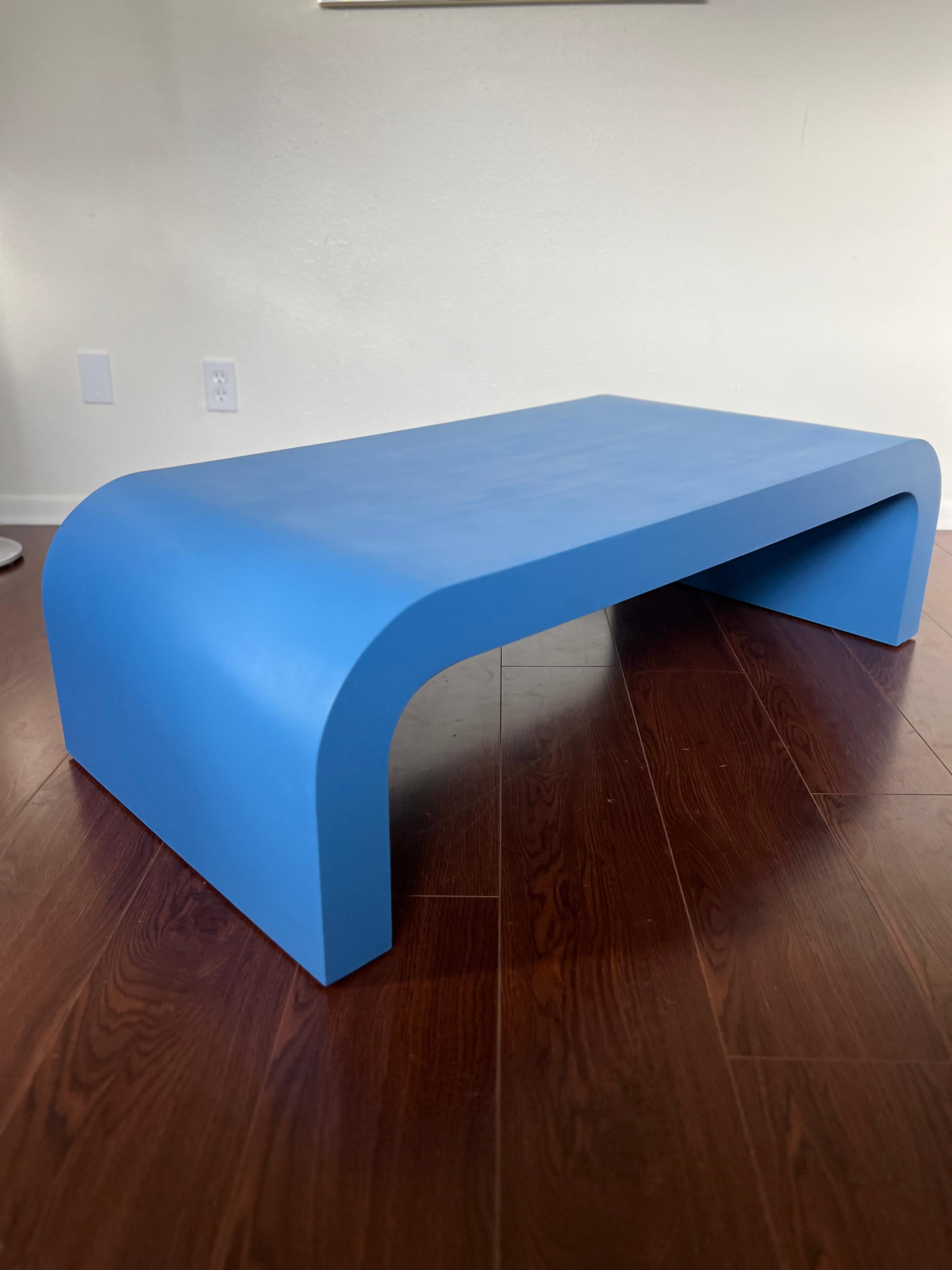 Vintage post modern waterfall coffee table in a gorgeous blue color 6