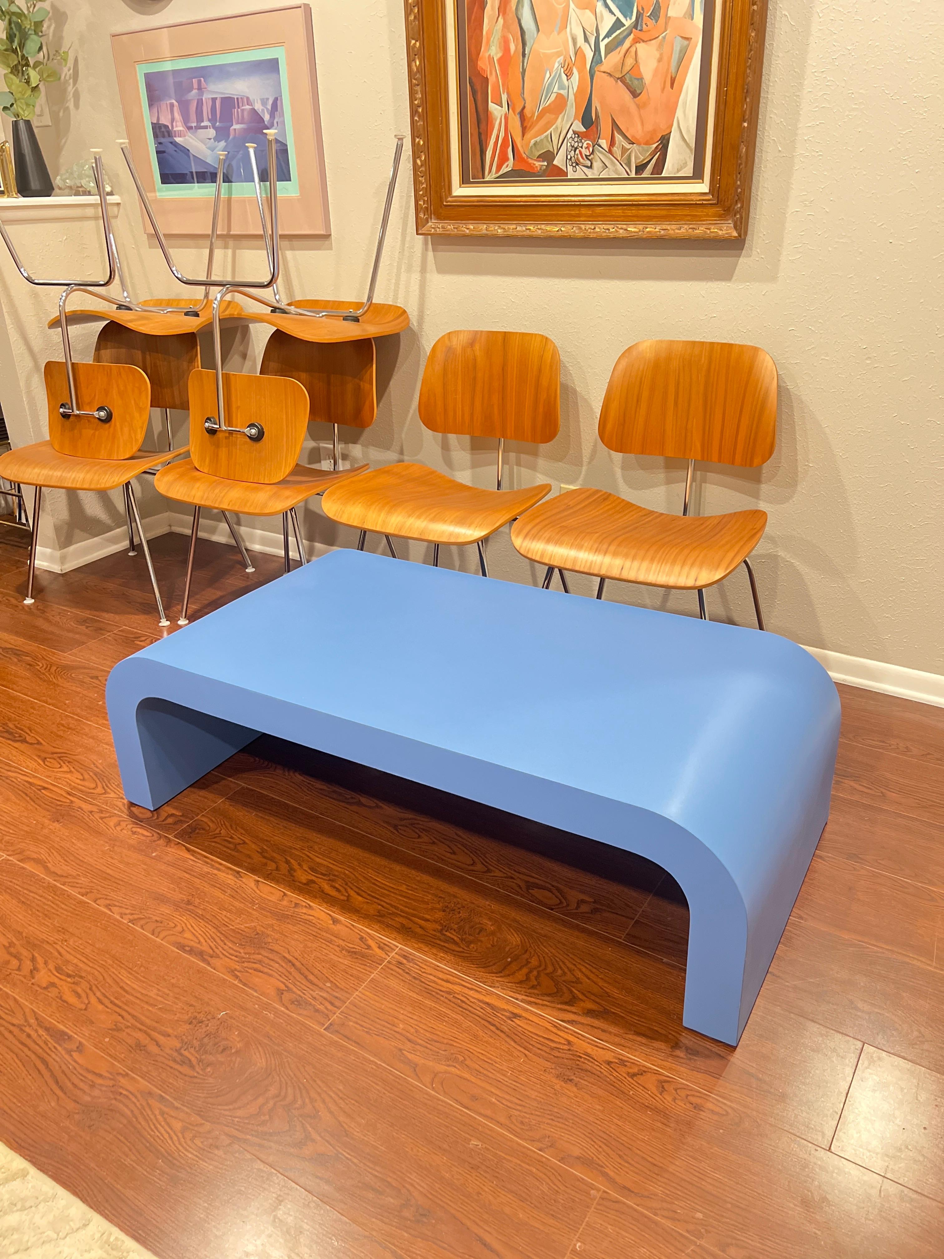 Vintage post modern waterfall coffee table in a gorgeous blue color 7