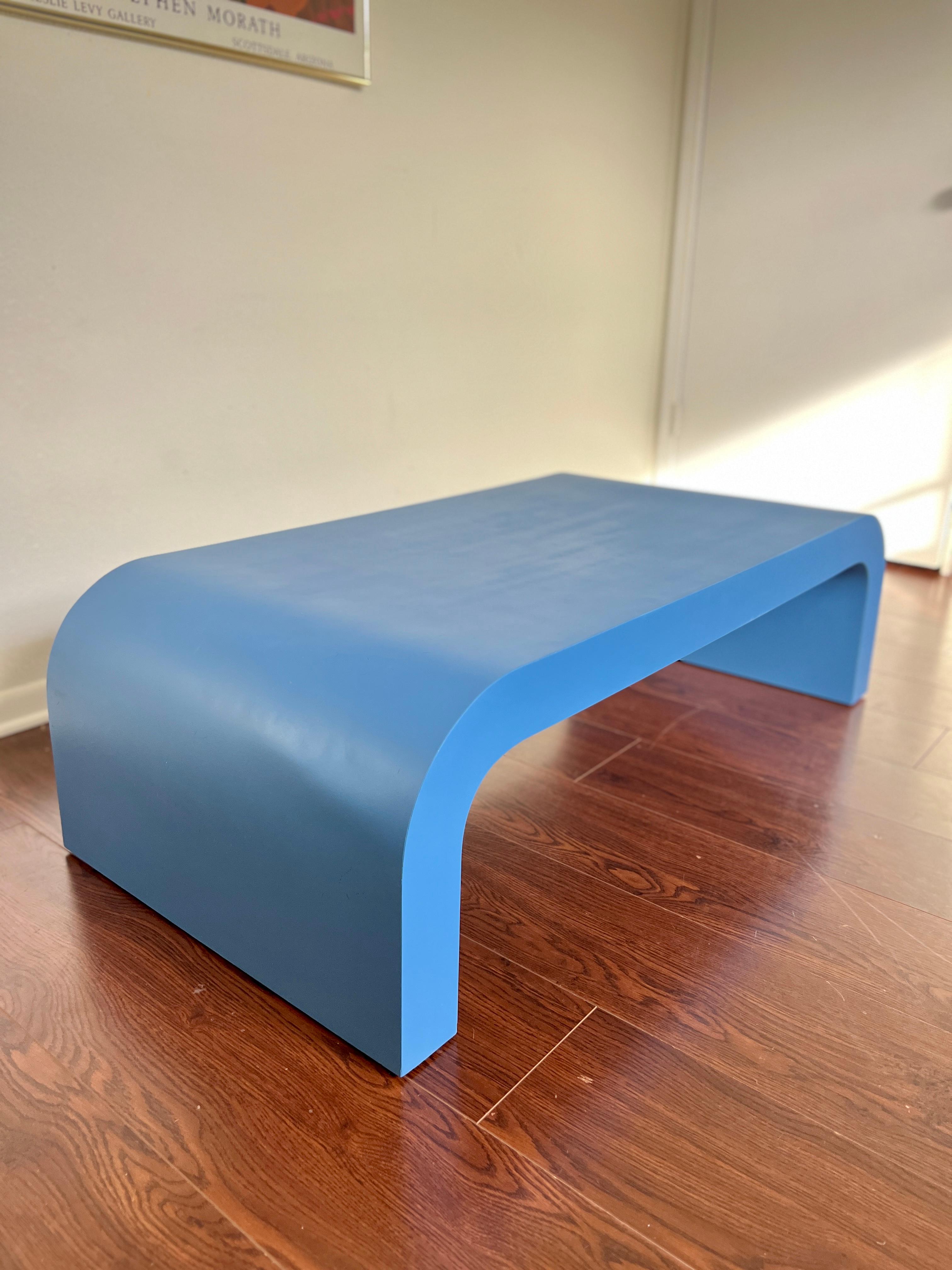 Post-Modern Vintage post modern waterfall coffee table in a gorgeous blue color