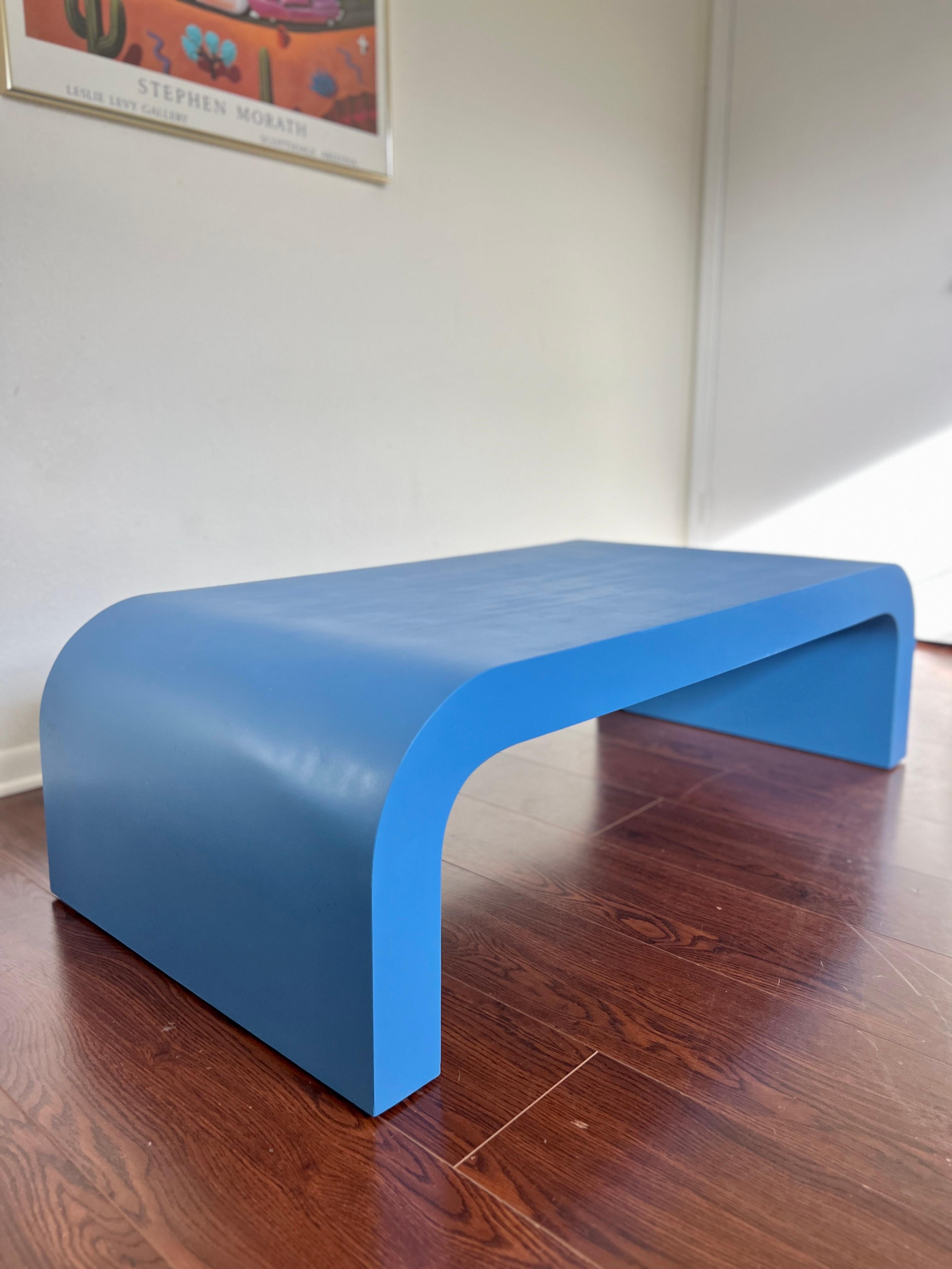 Unknown Vintage post modern waterfall coffee table in a gorgeous blue color