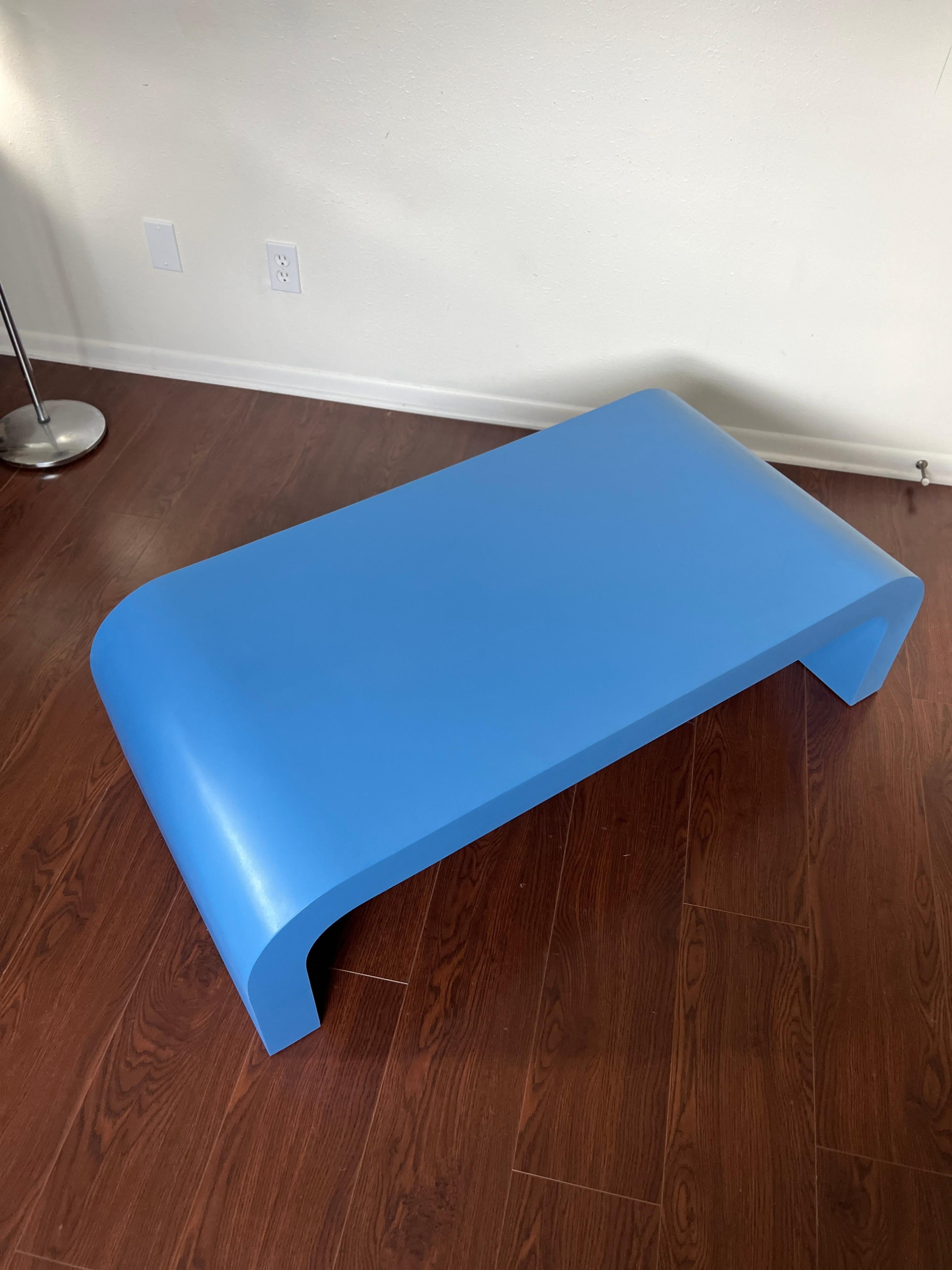 Vintage post modern waterfall coffee table in a gorgeous blue color 1