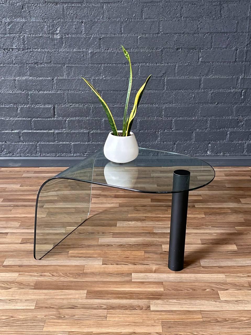 Metal Vintage Post Modern Waterfall Glass Coffee Table or Side Table For Sale