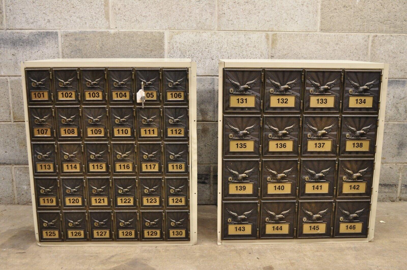 Vintage Post Office Apartment Mailbox Metal Cabinet with Eagle Doors - Set of 2 For Sale 6