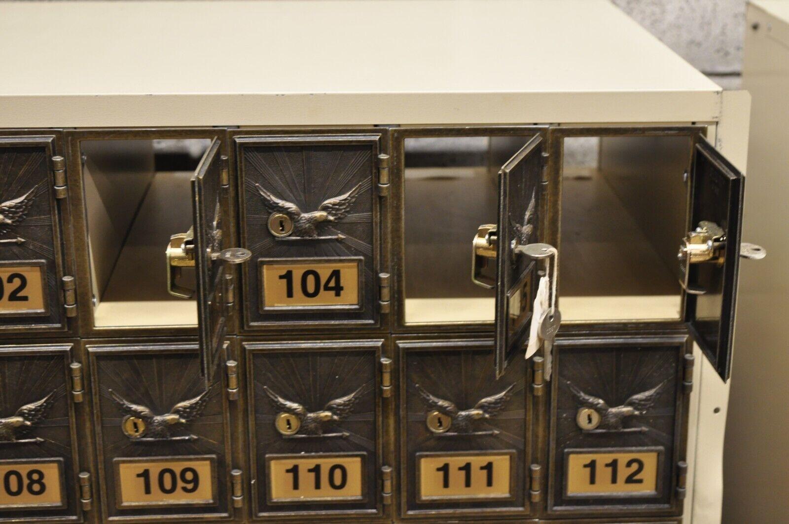 Vintage Post Office Apartment Mailbox Metal Cabinet with Eagle Doors - Set of 2 For Sale 1