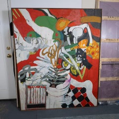Vintage Post-War Abstract Expressionist / Pop Art Oil on Canvas