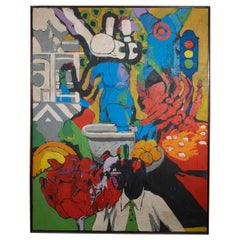 Vintage Post-War Abstract Expressionist / Pop Art Oil on Canvas