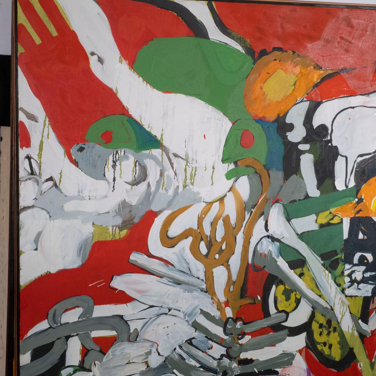 Vintage Nachkriegszeit Abstrakter Expressionist / Pop Art Öl auf Leinwand im Zustand „Gut“ im Angebot in Tarrytown, NY