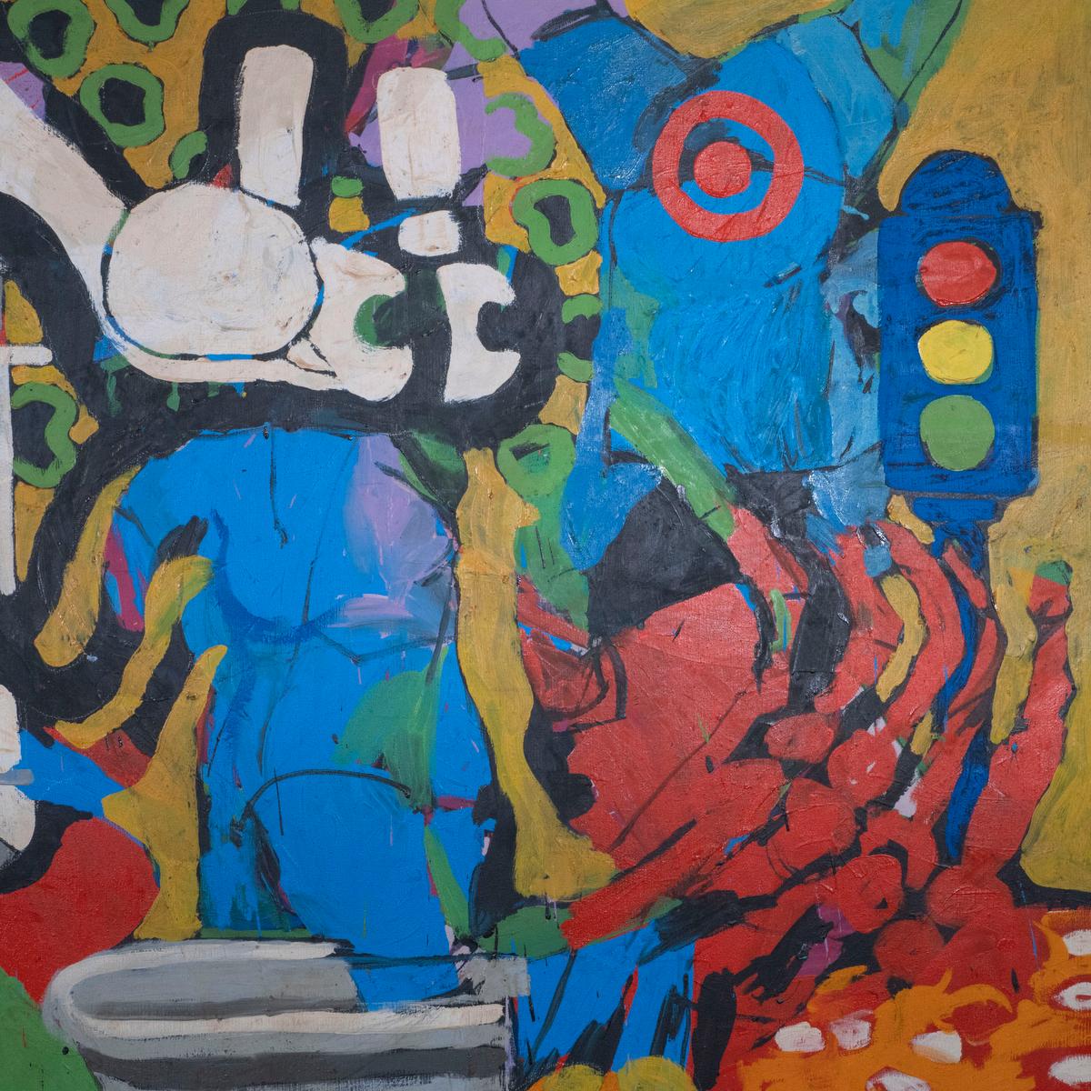 Óleo sobre lienzo expresionista abstracto / pop art vintage de posguerra en Bueno estado para la venta en Tarrytown, NY