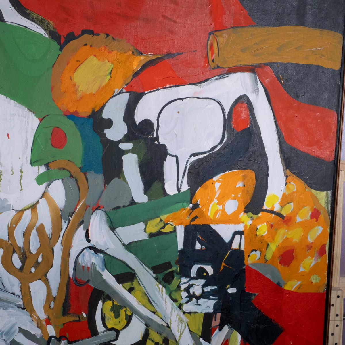 Vintage Nachkriegszeit Abstrakter Expressionist / Pop Art Öl auf Leinwand im Angebot 1