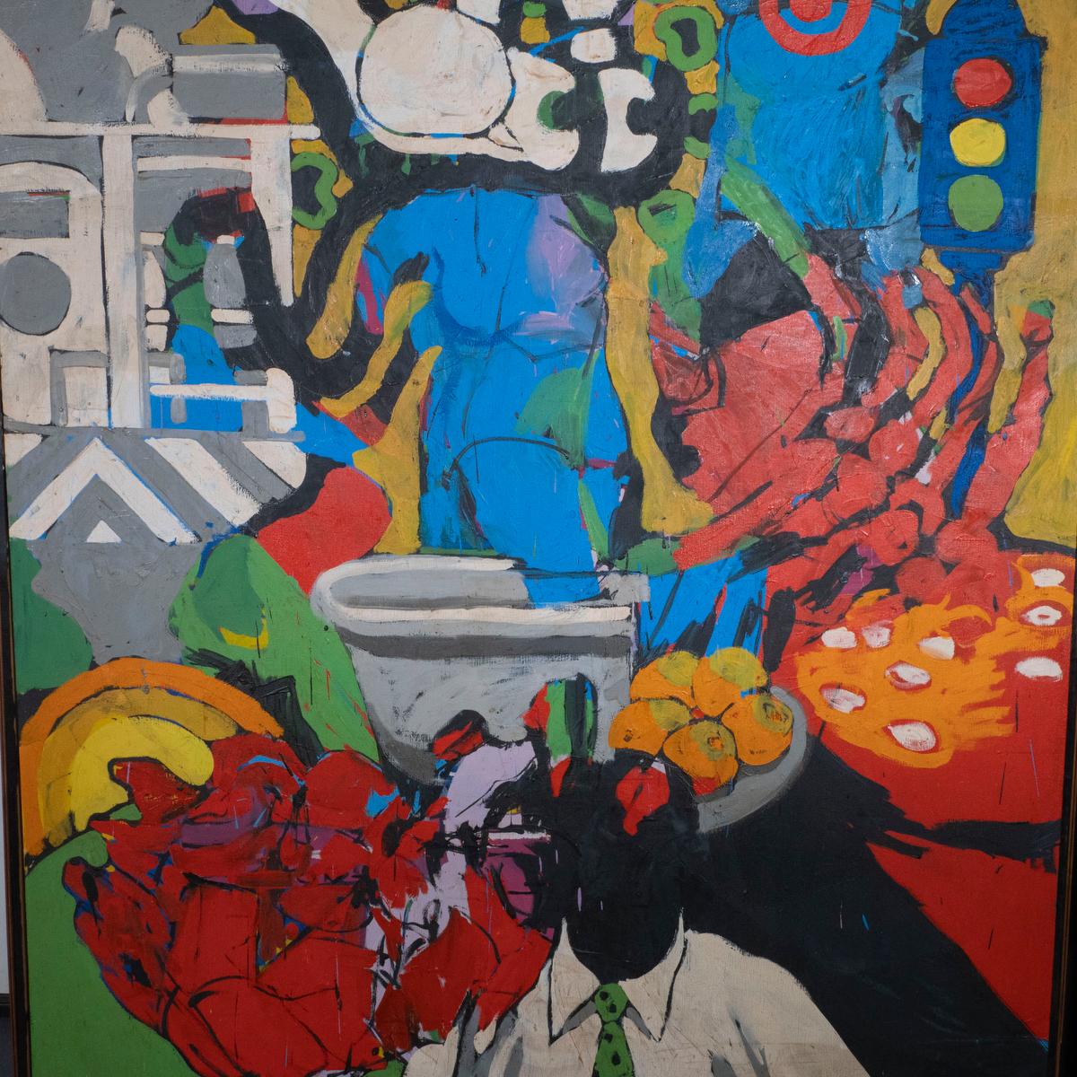 Óleo sobre lienzo expresionista abstracto / pop art vintage de posguerra Lienzo en venta
