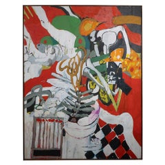 Óleo sobre lienzo expresionista abstracto / pop art vintage de posguerra