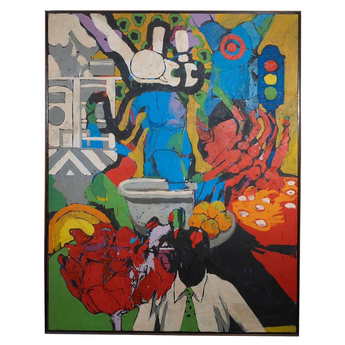 Olio su tela d'epoca dell'Espressionismo astratto / Pop Art del dopoguerra