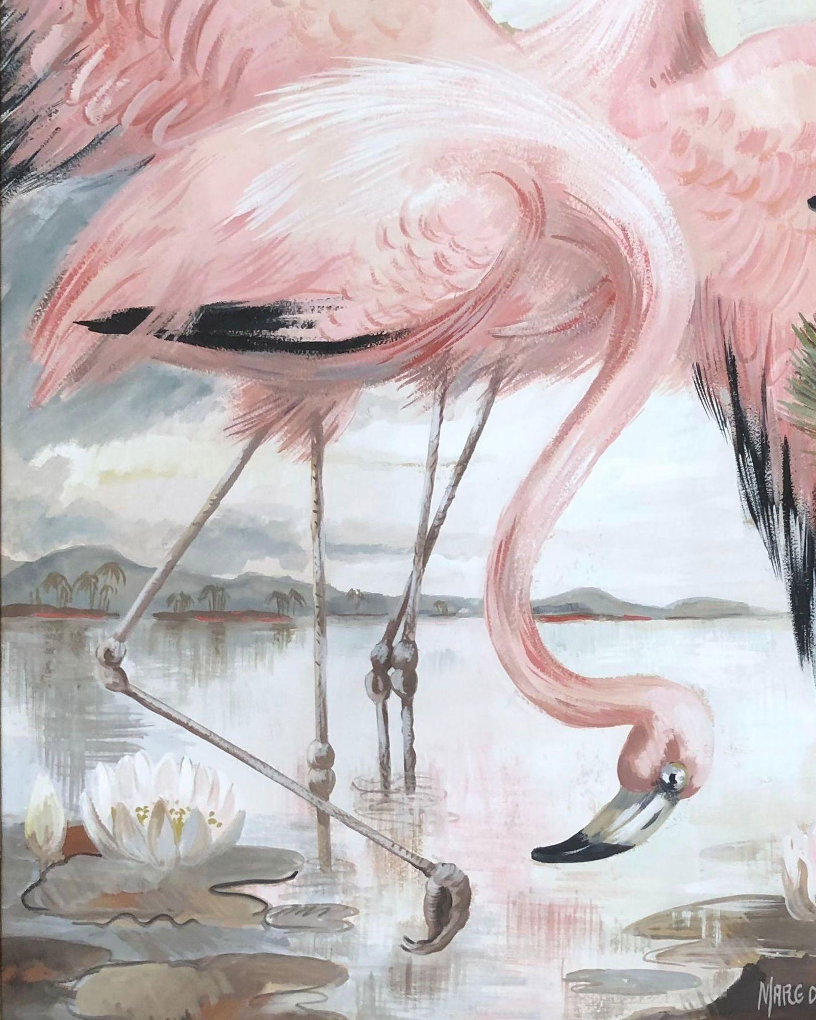 vintage flamingo painting
