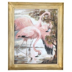 Vintage Post War Airbrush Tropical Flamingo by Margeo Alexander