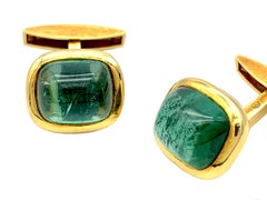 Boutons de manchette vintage d'après-guerre 18 carats Cabochon de feuille de sucre en or jaune et tourmaline